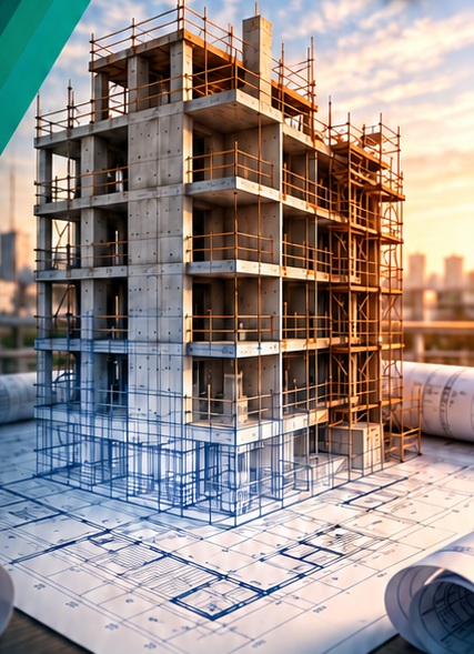 Una obra en construcción emerge de sus planos